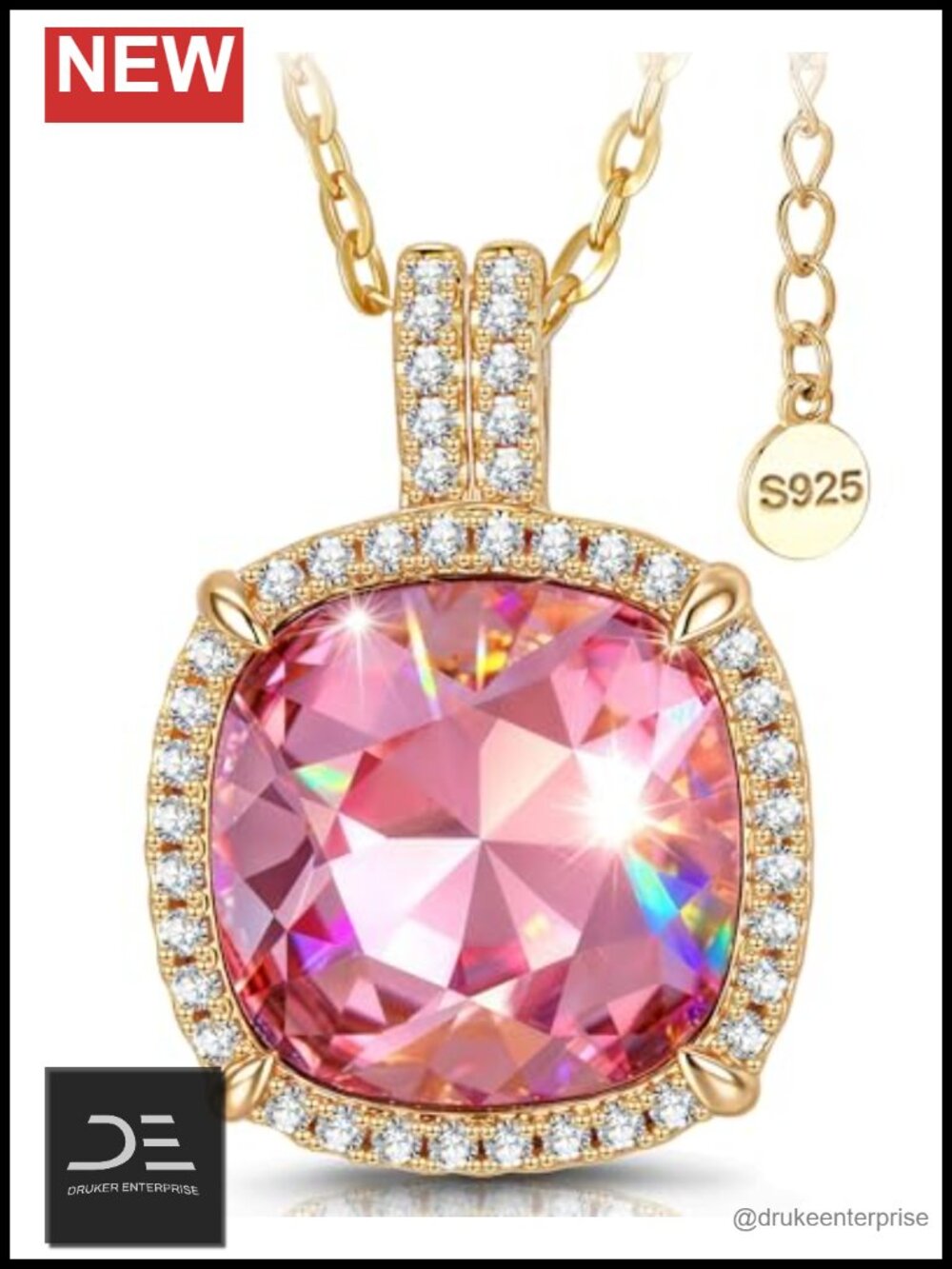 Handmade Swarovski Crystal Pendant Necklace 18in 14K Gold Plated Sterling Silver
